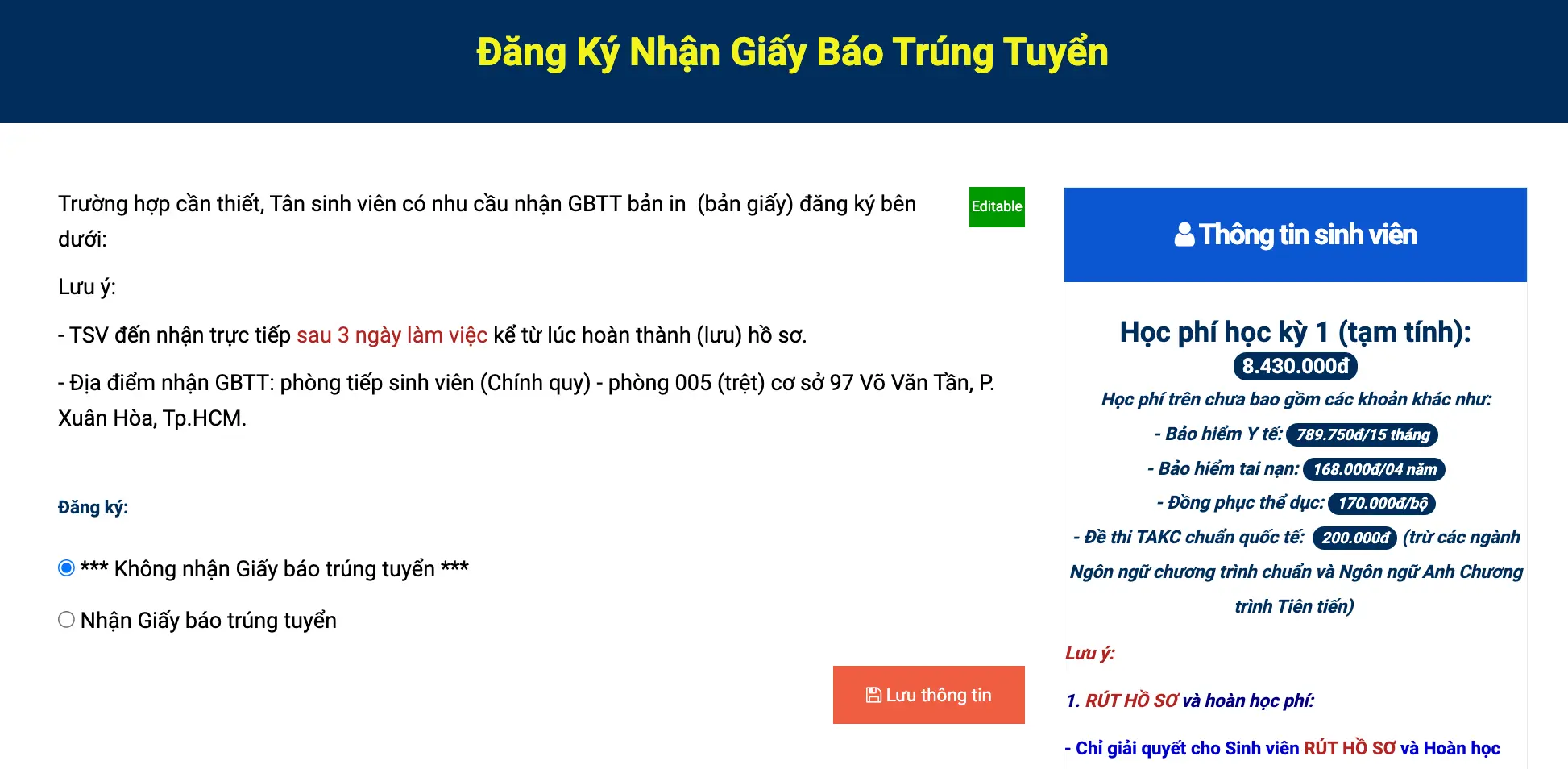 Hướng dẫn đăng ký nhập học trực tuyến
