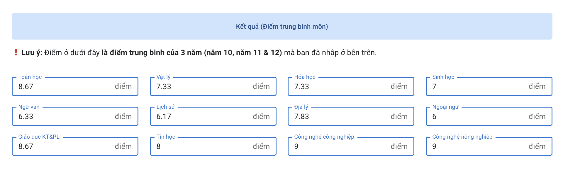 Xem điểm trung bình môn