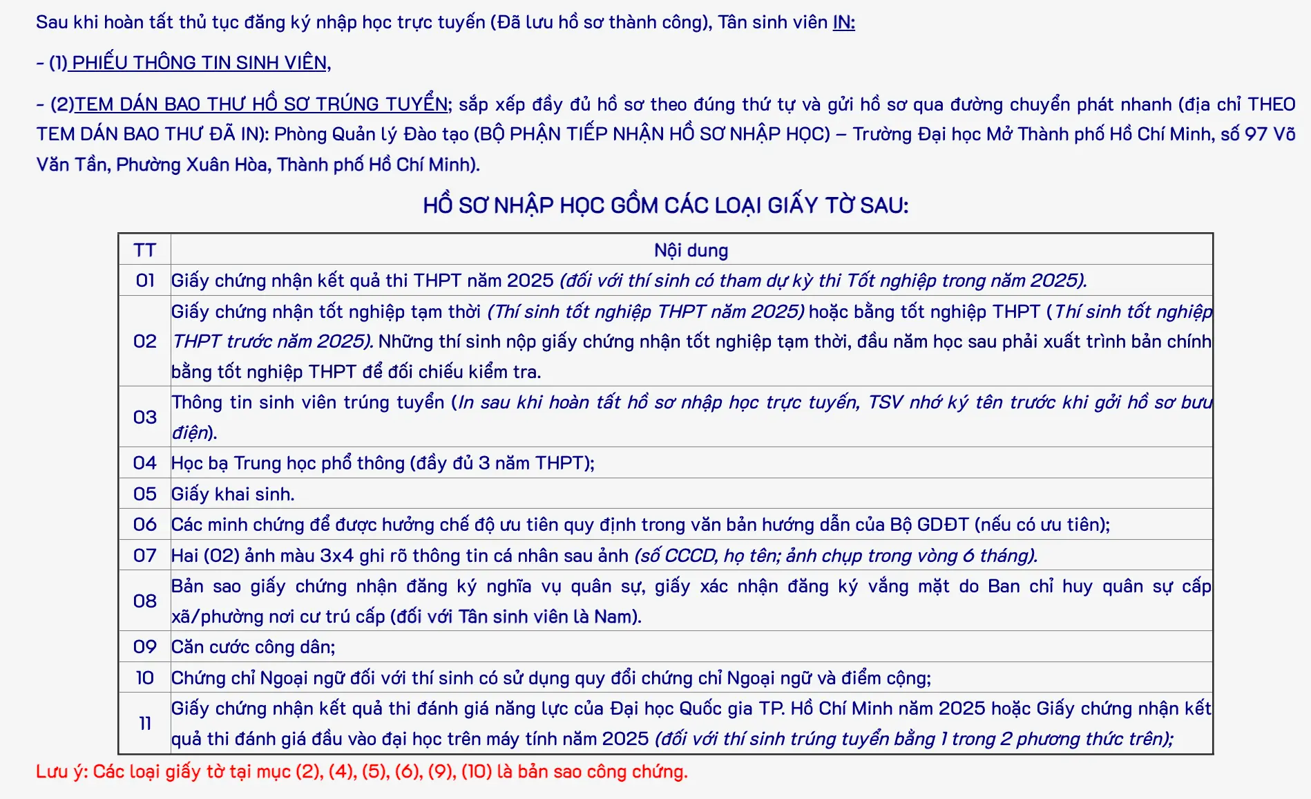 giấy tờ nhập học