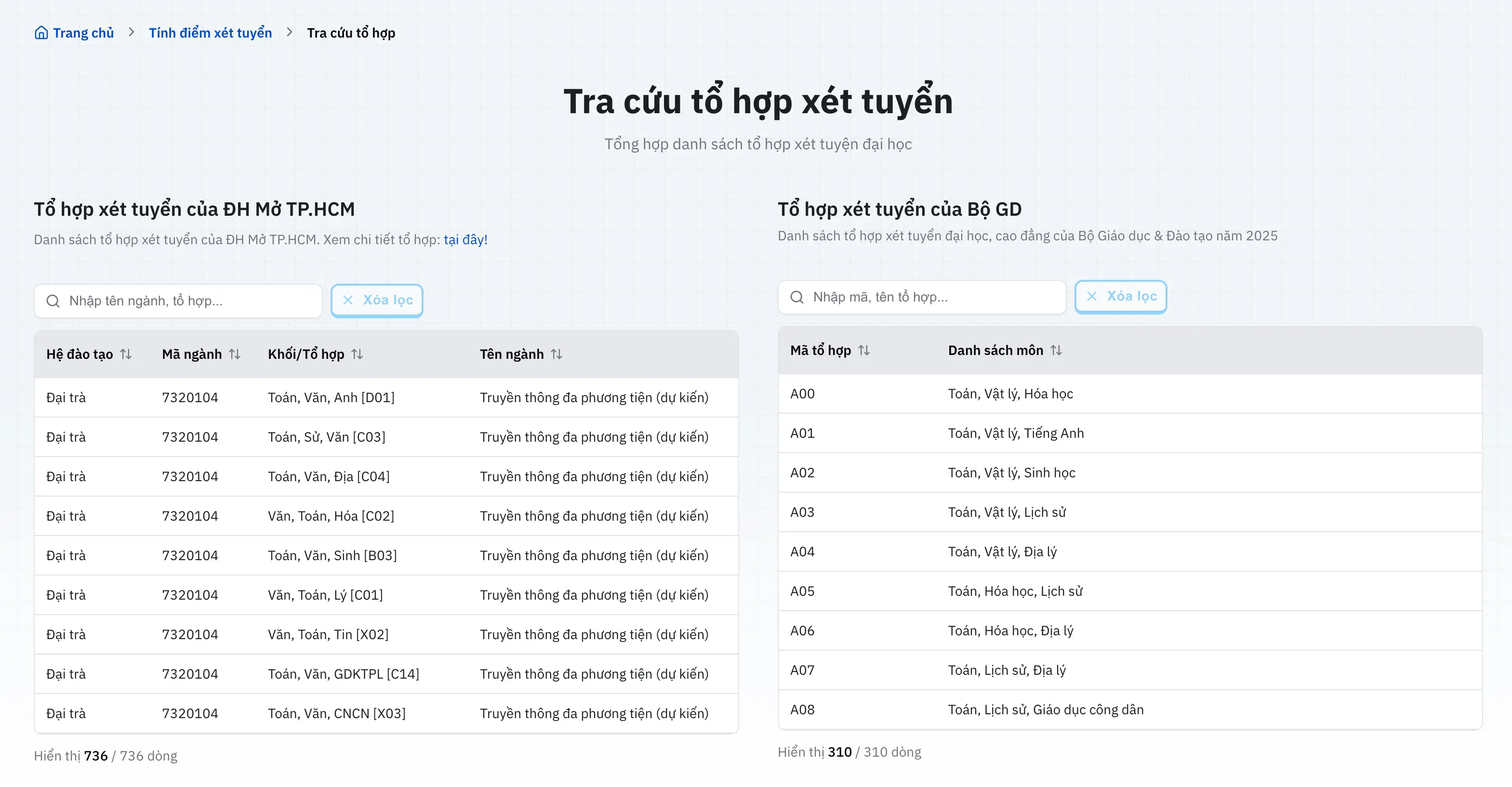 Tra cứu tổ hợp