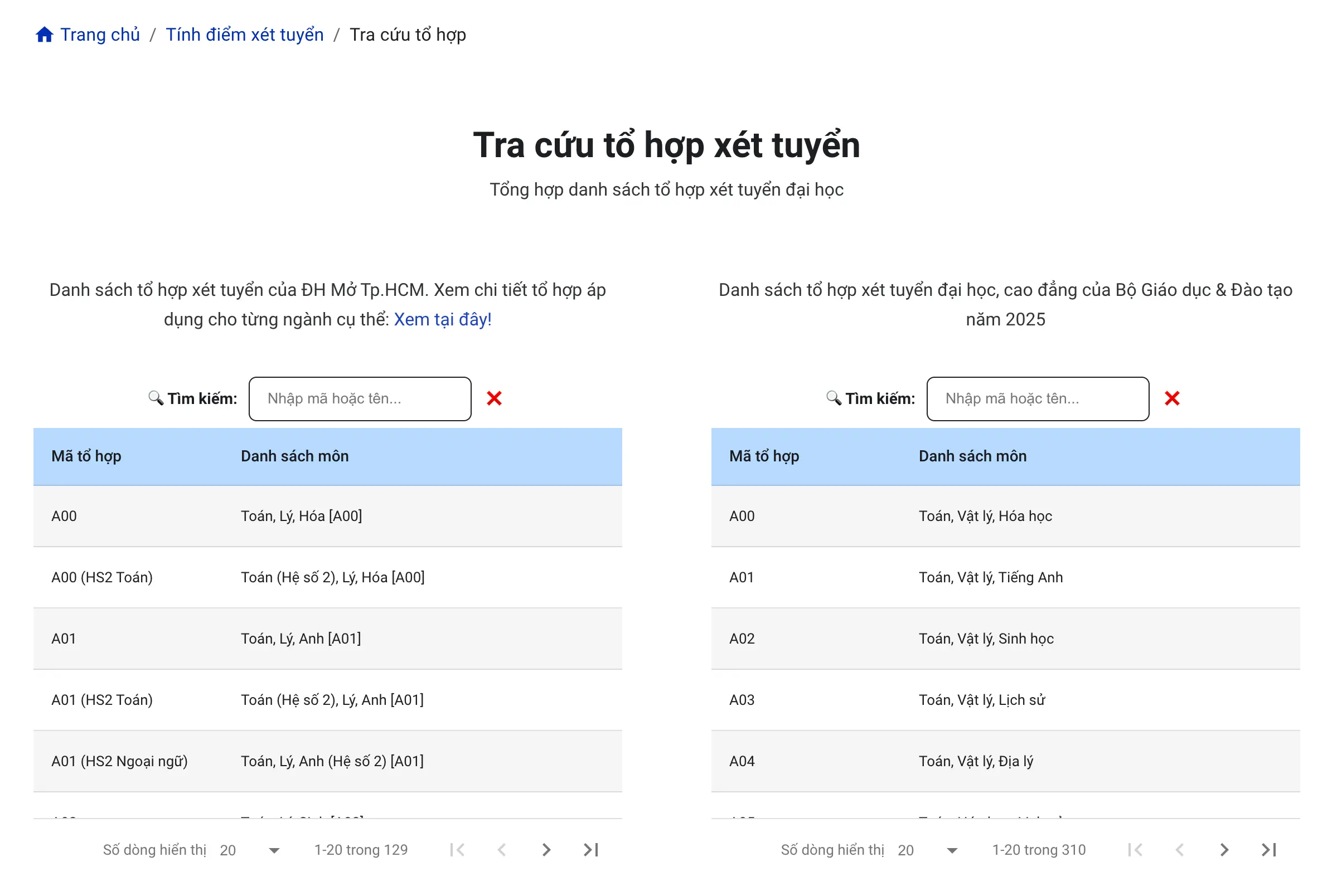 Tra cứu tổ hợp